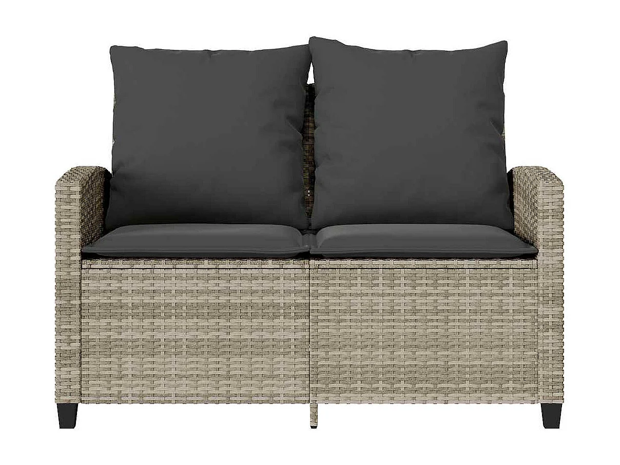 Canapé de jardin 2places coussins et table gris clair polyrotin