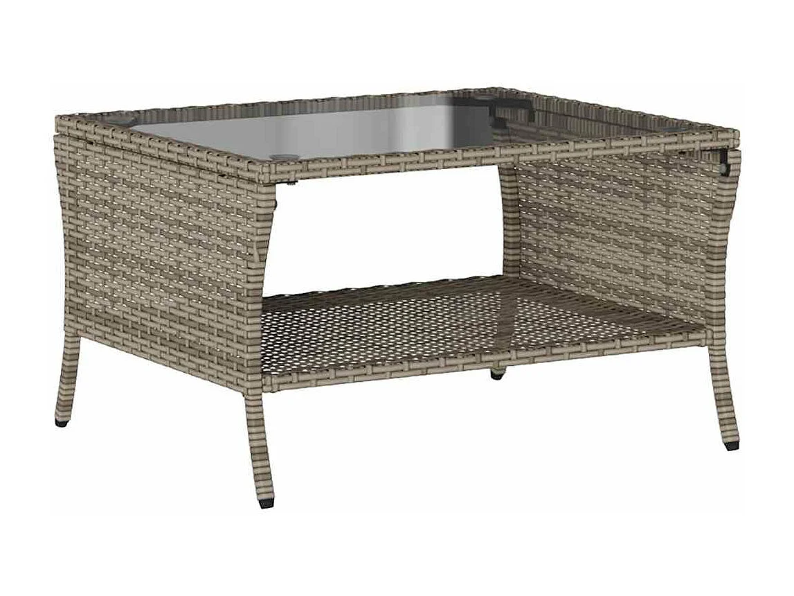 Canapé de jardin 2 places coussins et table gris résine tressée