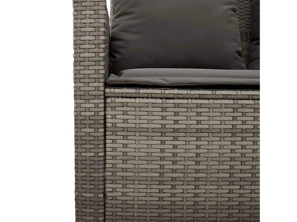 Canapé de jardin 2 places coussins et table gris résine tressée
