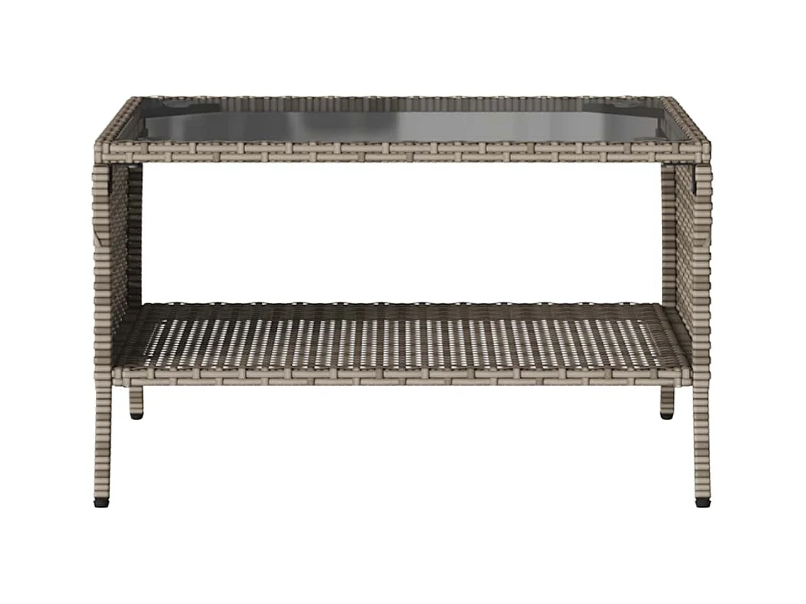 Canapé de jardin 2 places coussins et table gris résine tressée