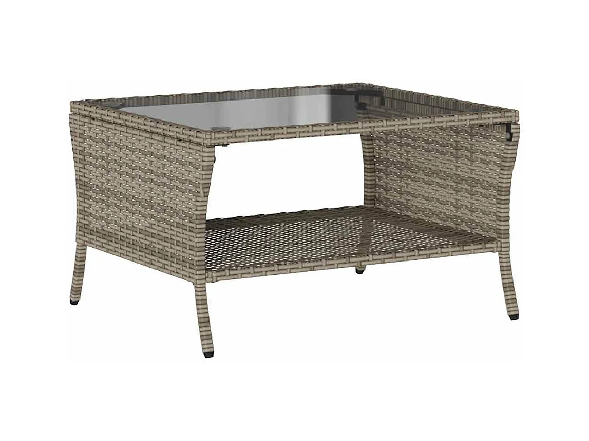 Canapé de jardin 2 places coussins et table gris résine tressée