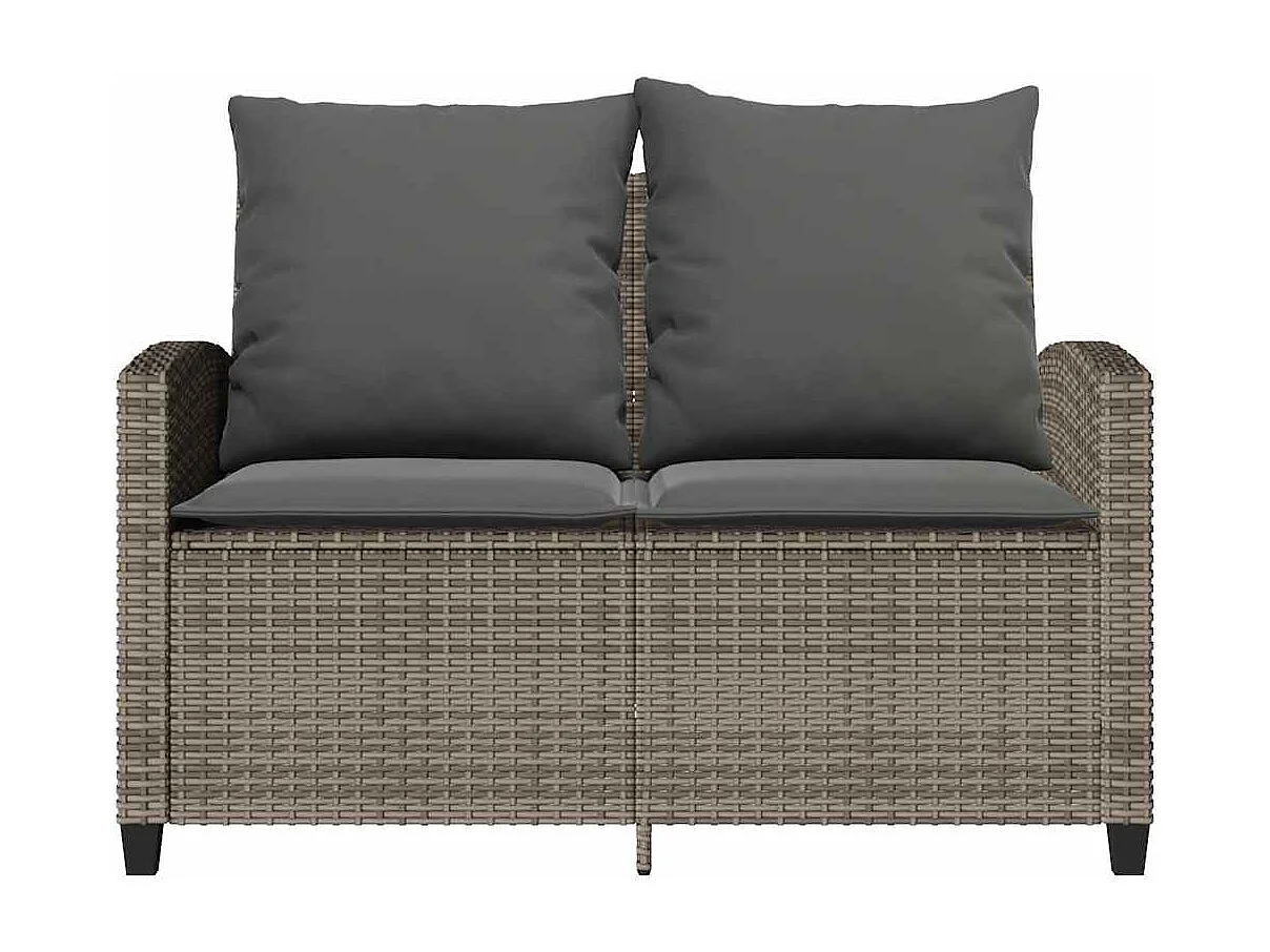 Sofá de jardim 2 lugares com almofadões vime PE cinzento