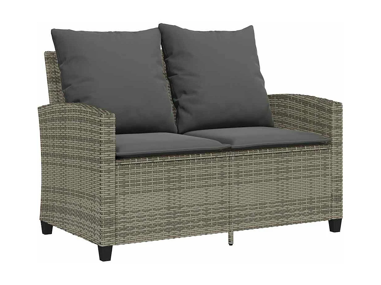 Sofá de jardim 2 lugares com almofadões vime PE cinzento