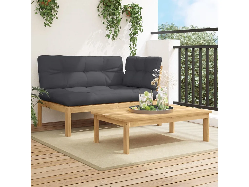 2-tlg. Garten-Sofagarnitur aus Paletten mit Kissen Akazienholz