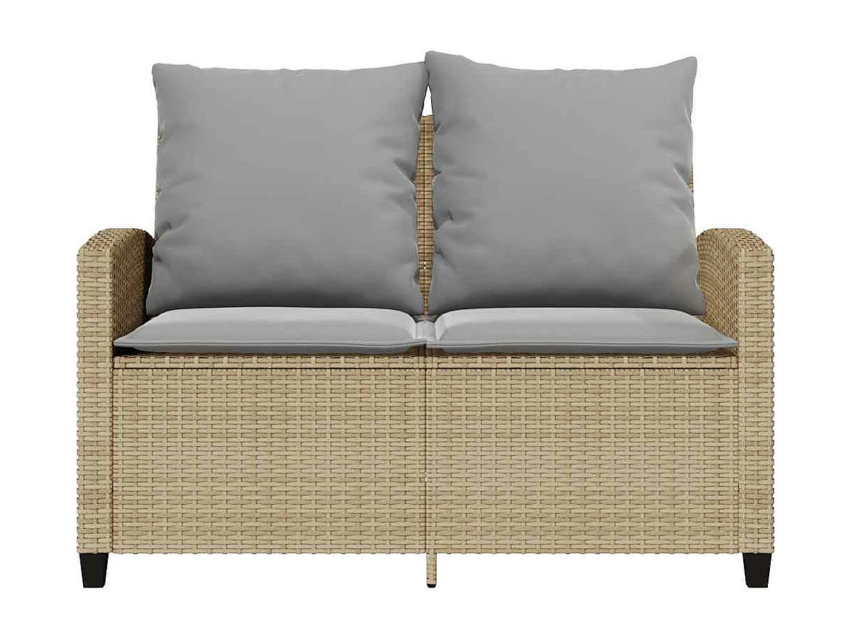 Tuinbank 2-zits met kussens & tafel poly rattan beige