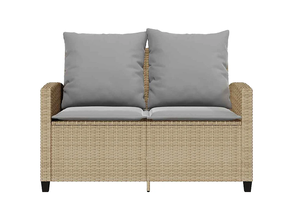 Gartensofa 2-Sitzer mit Kissen & Tisch Beige Poly Rattan