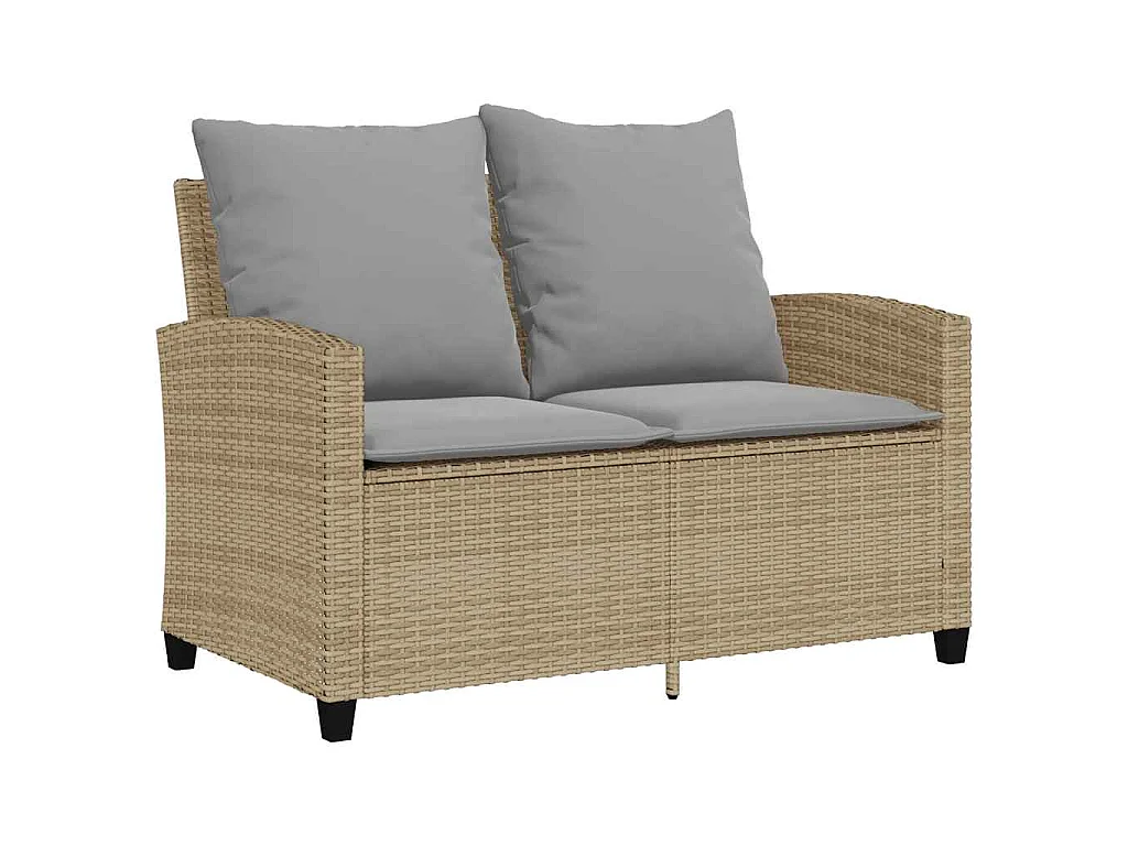 Gartensofa 2-Sitzer mit Kissen & Tisch Beige Poly Rattan