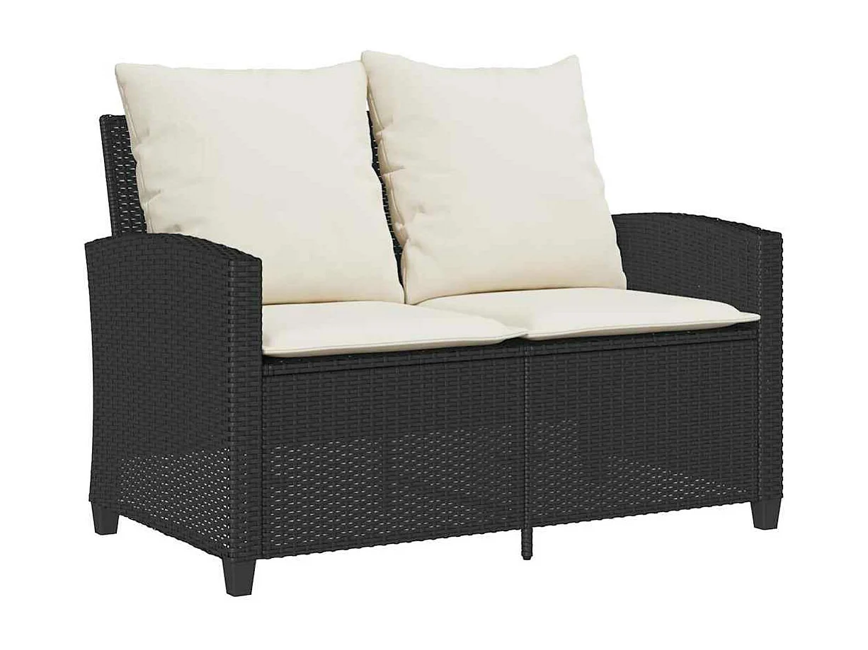 Canapé de jardin 2 places coussins et table noir résine tressée