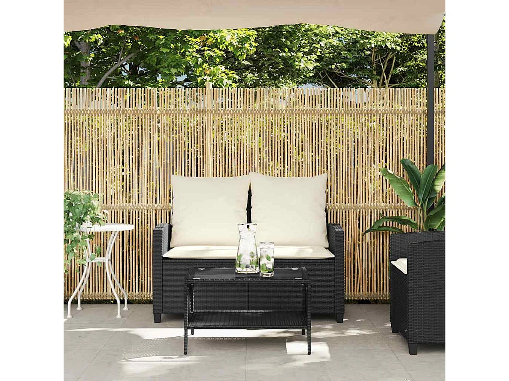 Canapé de jardin 2 places coussins et table noir résine tressée