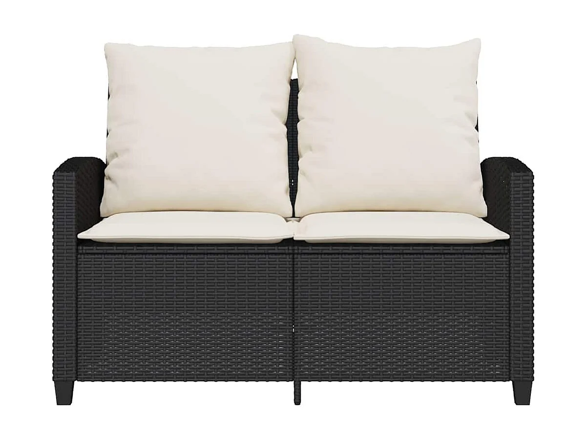 Canapé de jardin 2 places coussins et table noir résine tressée