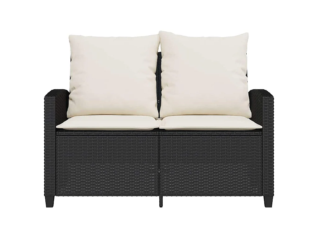 Tuinbank 2-zits met kussens & tafel poly rattan zwart
