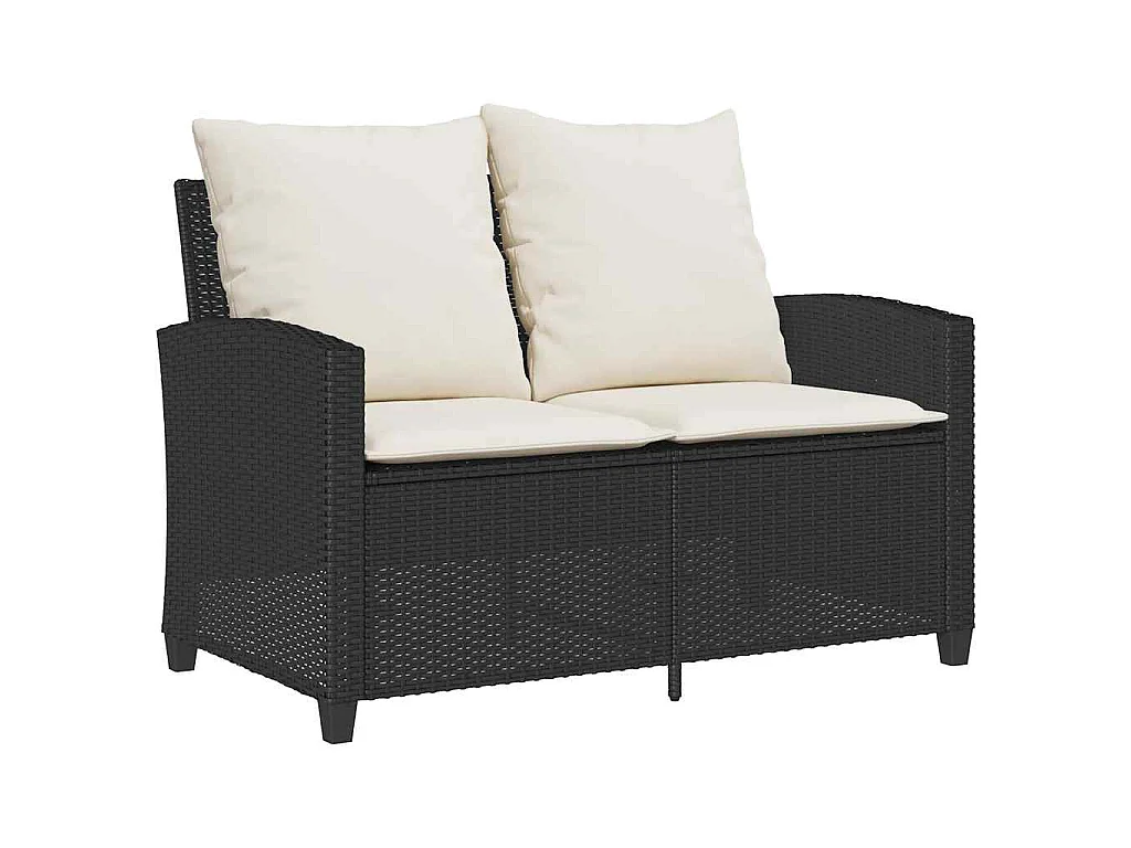 Tuinbank 2-zits met kussens & tafel poly rattan zwart