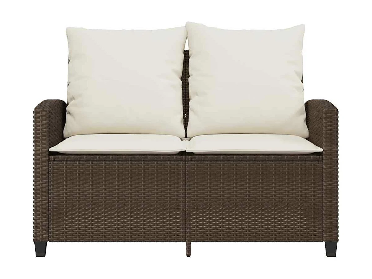 Divano a 2 Posti con Cuscini e Tavolo Marrone Polyrattan