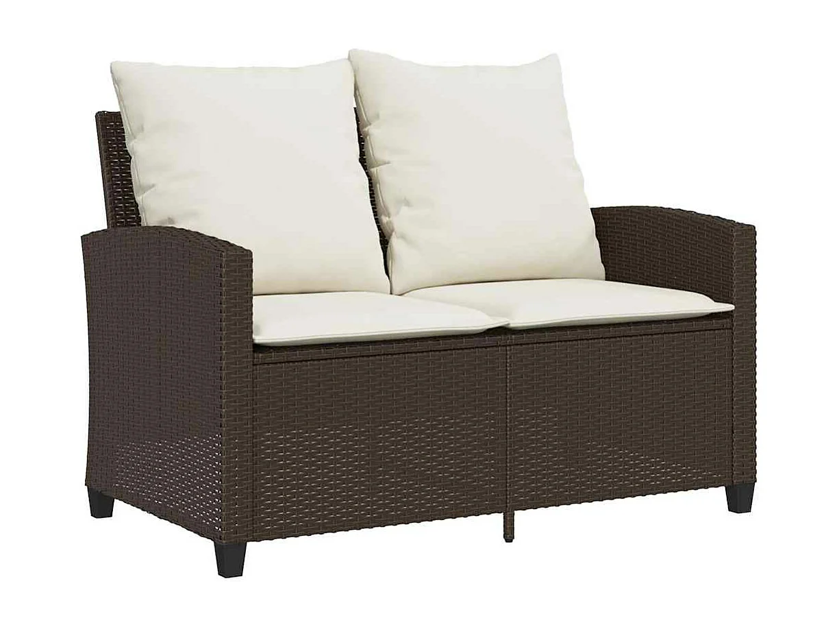 Divano a 2 Posti con Cuscini e Tavolo Marrone Polyrattan