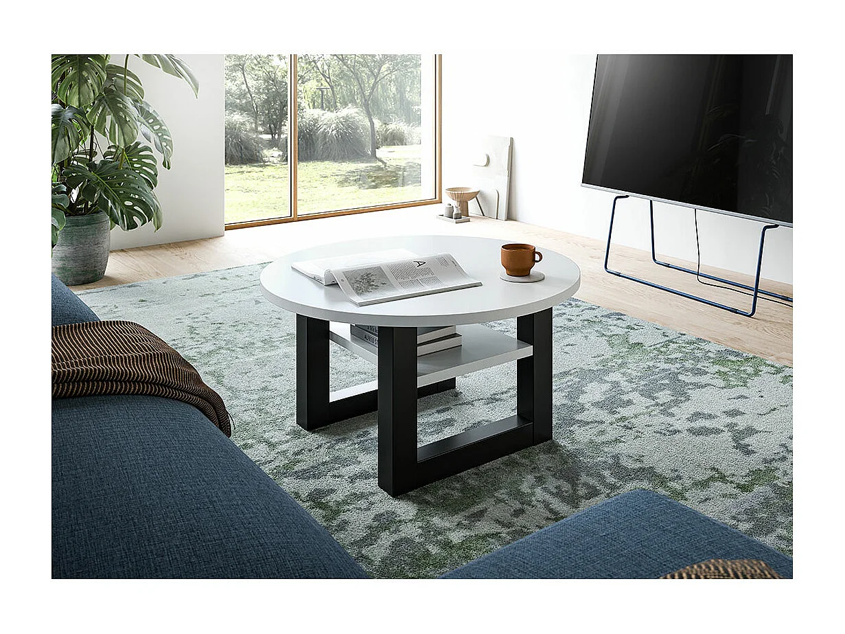 Seattle Couchtisch Ø75 cm 1 Regal weiß.