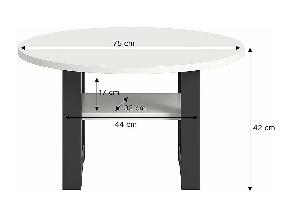 Seattle table basse Ø75 cm 1 étagère blanc.