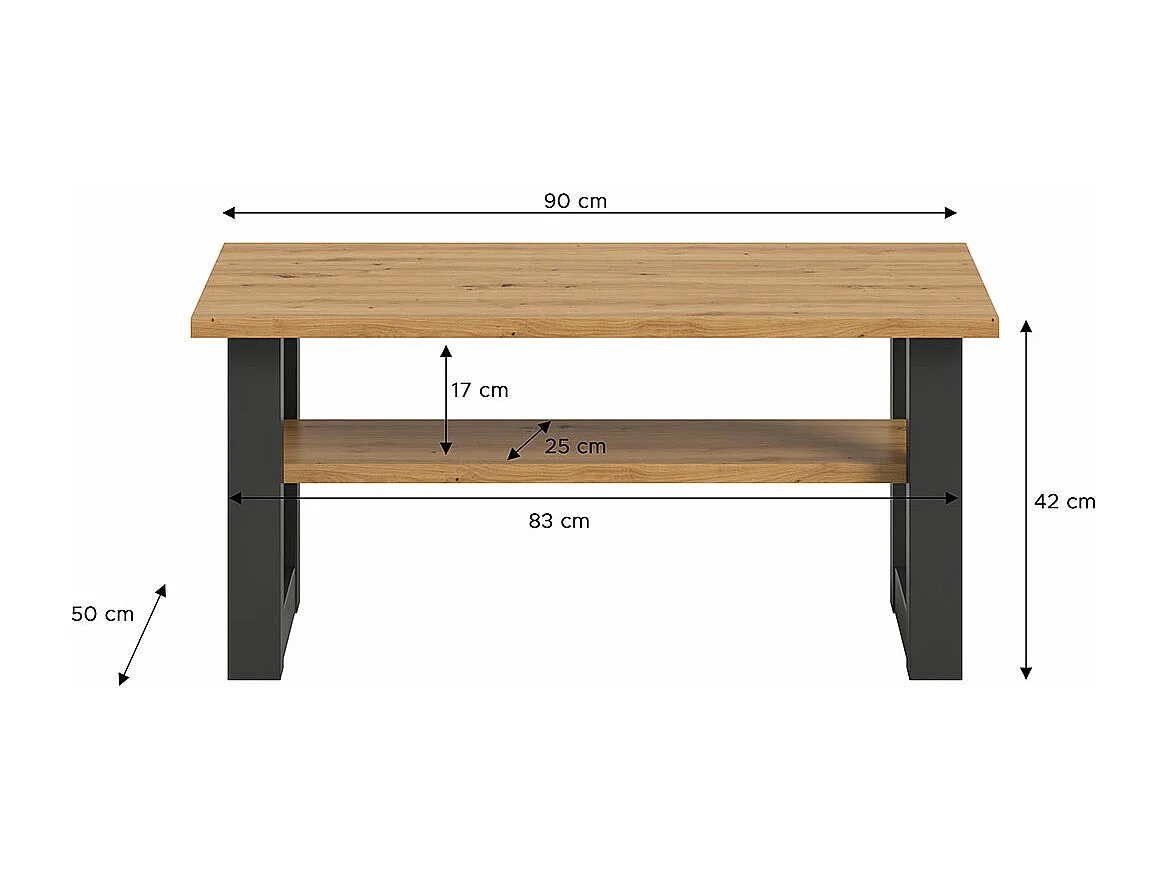 Seattle salontafel 90x50 cm 1 plank eiken decor.