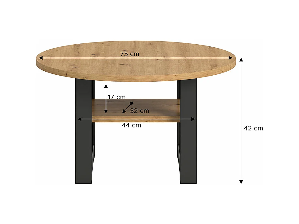 Seattle salontafel Ø75 cm 1 plank eiken decor.