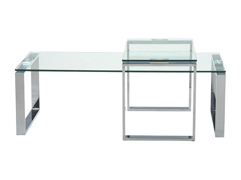 Kamma Table basse avec petite table supplémentaire en verre clair.
