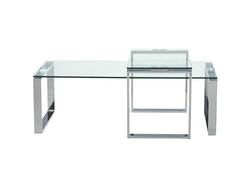 Kamma Table basse avec petite table supplémentaire en verre clair.