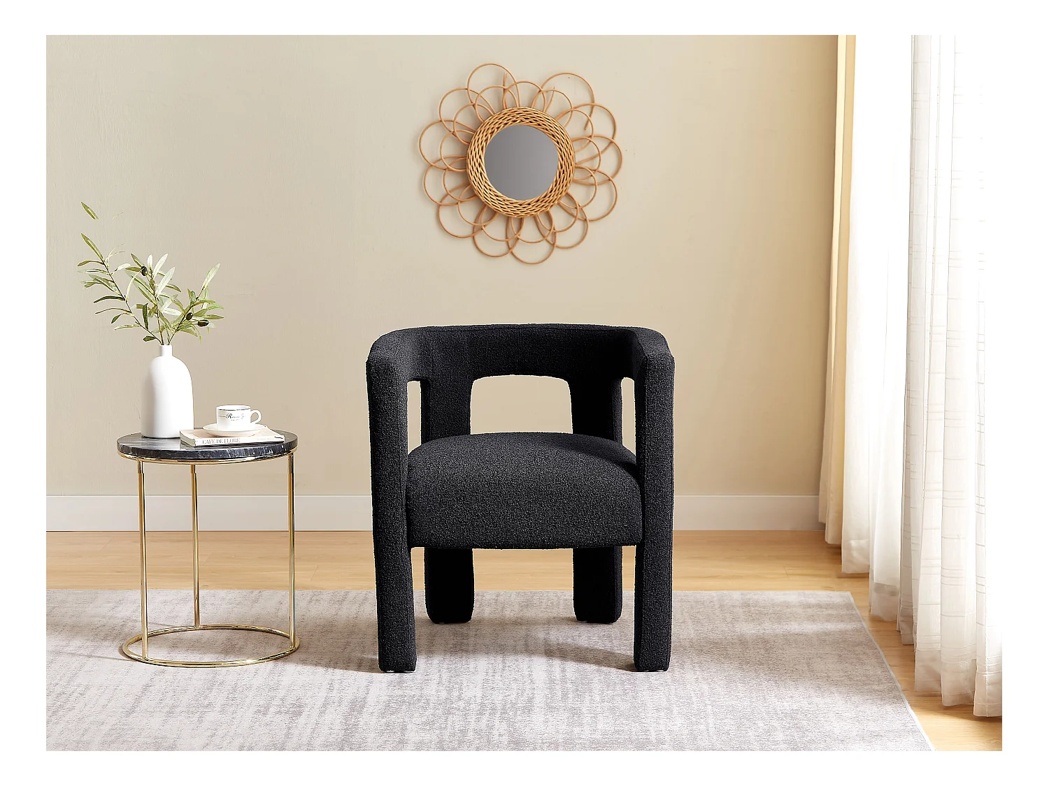 Lot de 2 chaises avec accoudoirs en tissu bouclette et métal - Noir - SOFANA de Pascal MORABITO