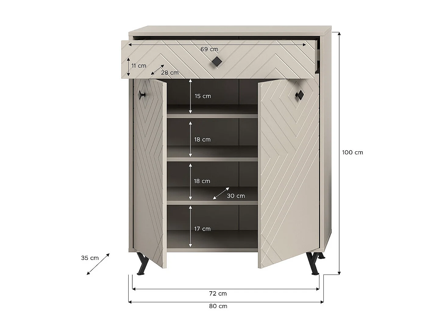 Notes schoenenkast 2 deuren mat beige.