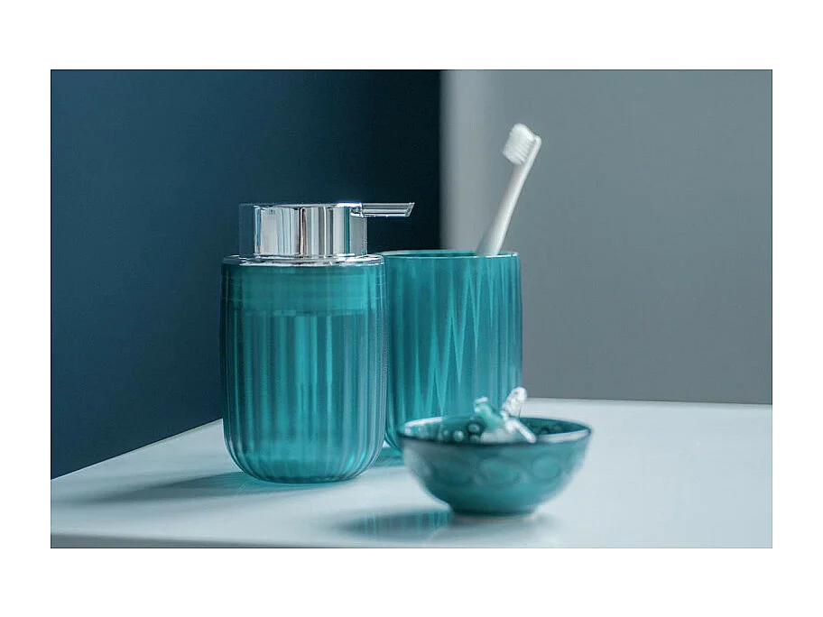 Distributeur de savon liquide "Agropoli" structuré effet marin - Bleu 250 ml