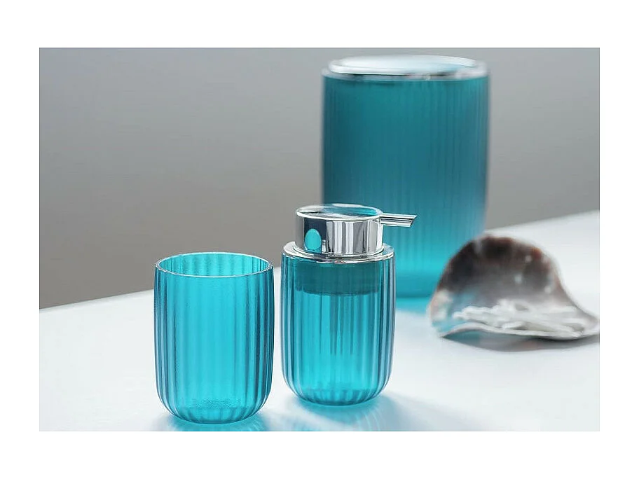 Distributeur de savon liquide "Agropoli" structuré effet marin - Bleu 250 ml