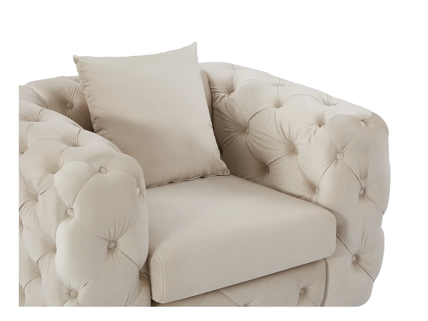 Drie- en tweezits-Chesterfield-bank en -fauteuil van beige velours EDWINA