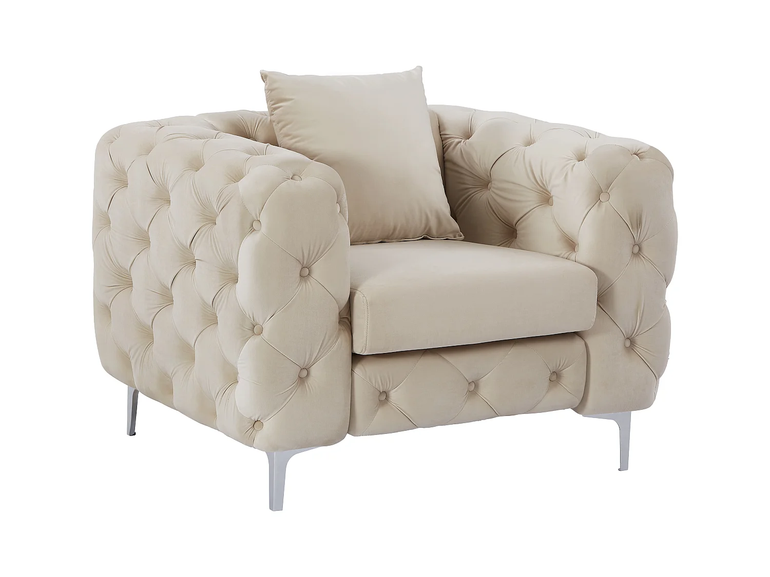Drie- en tweezits-Chesterfield-bank en -fauteuil van beige velours EDWINA