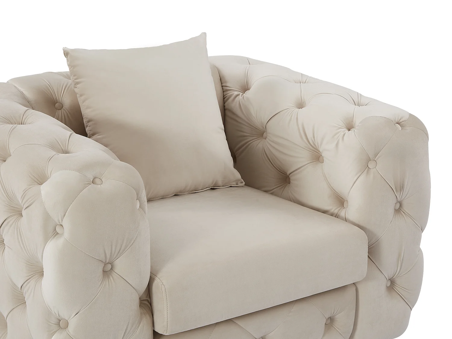 Canapé 3 places, 2 places et fauteuil chesterfield en velours beige EDWINA
