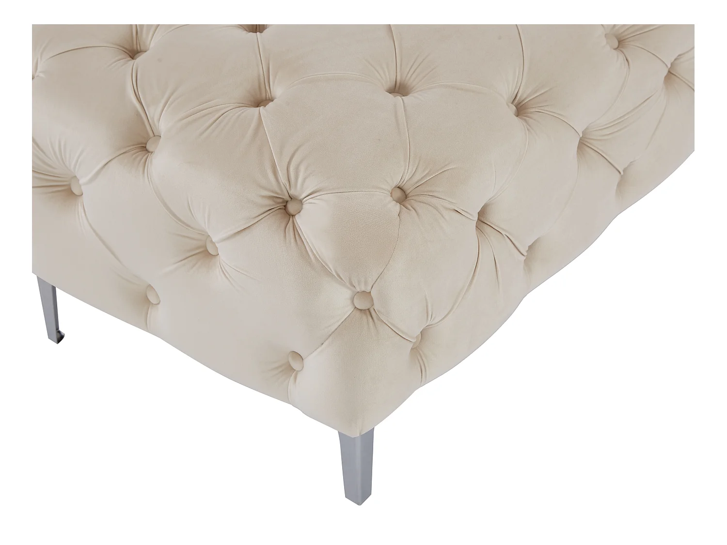 Canapé 3 places, 2 places et pouf chesterfield en velours beige EDWINA