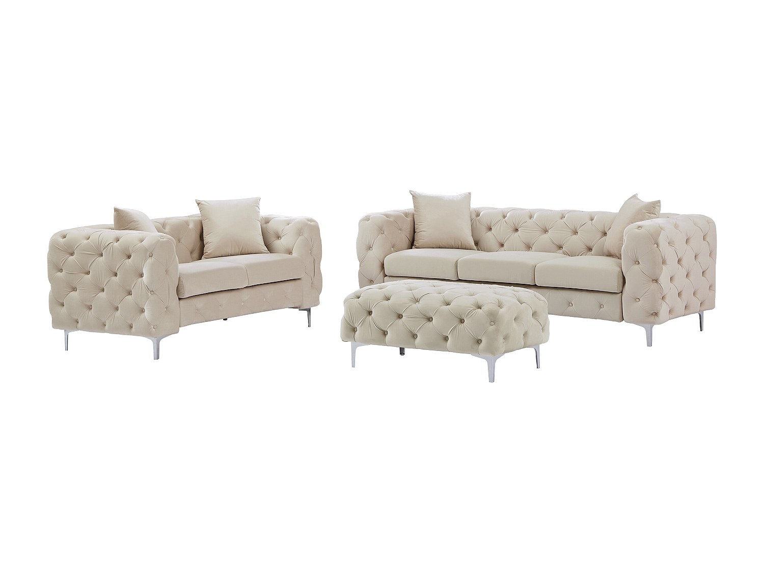 Chesterfield-Sofa 3-Sitzer, 2-Sitzer & Chesterfield-Hocker - Samt - Beige - günstig online kaufen