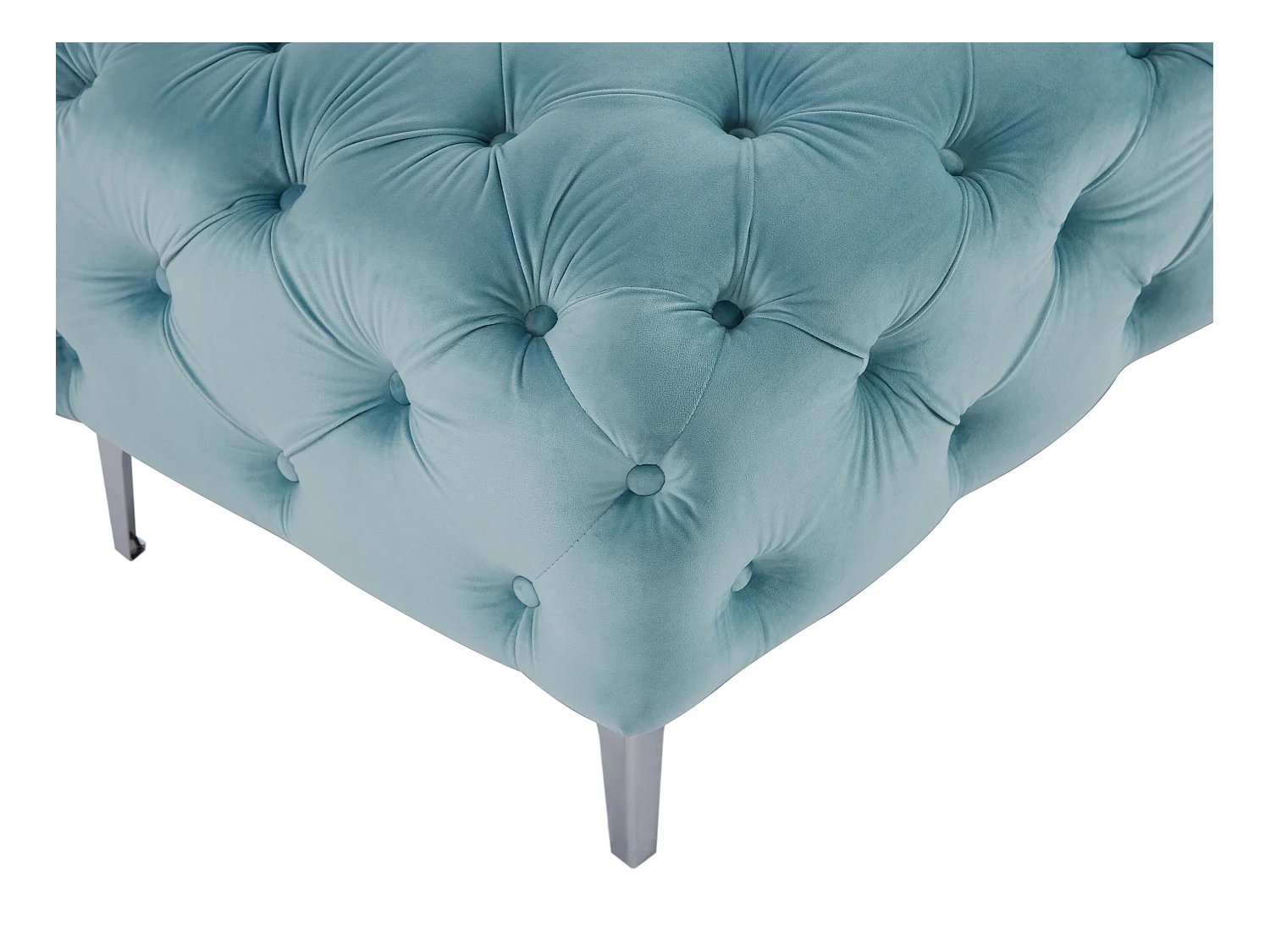 Canapé 3 places, 2 places et pouf chesterfield en velours bleu pastel EDWINA