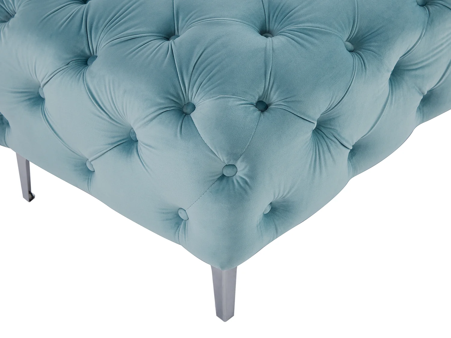 Canapé 3 places, 2 places et pouf chesterfield en velours bleu pastel EDWINA