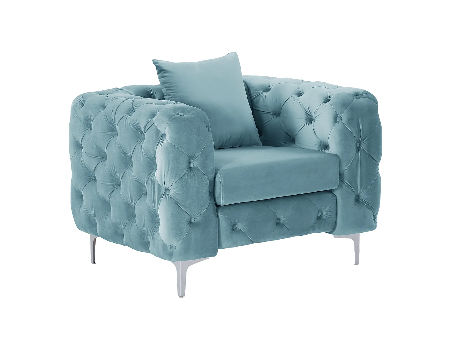 Divano 3 posti, 2 posti e poltrona Chesterfield in velluto azzurro pastello - EDWINA
