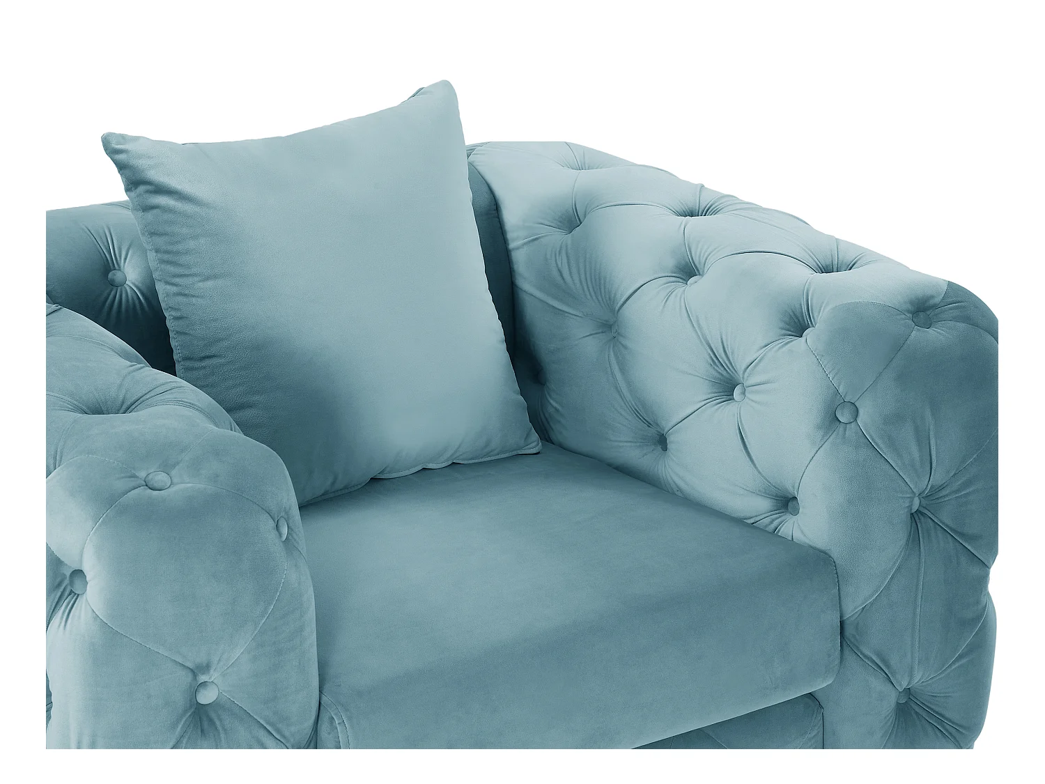 Kanapa 3-osobowa, 2-osobowa i fotel chesterfield z jasnoniebieskiego weluru - EDWINA