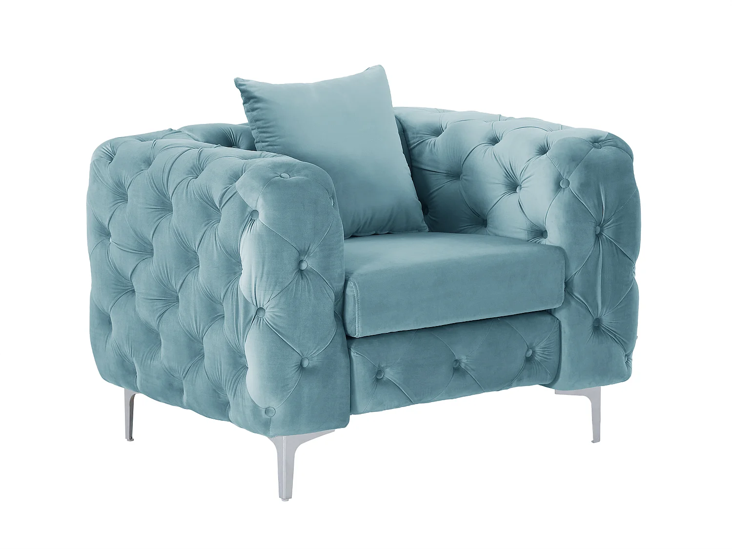 Canapé 3 places, 2 places et fauteuil chesterfield en velours bleu pastel EDWINA