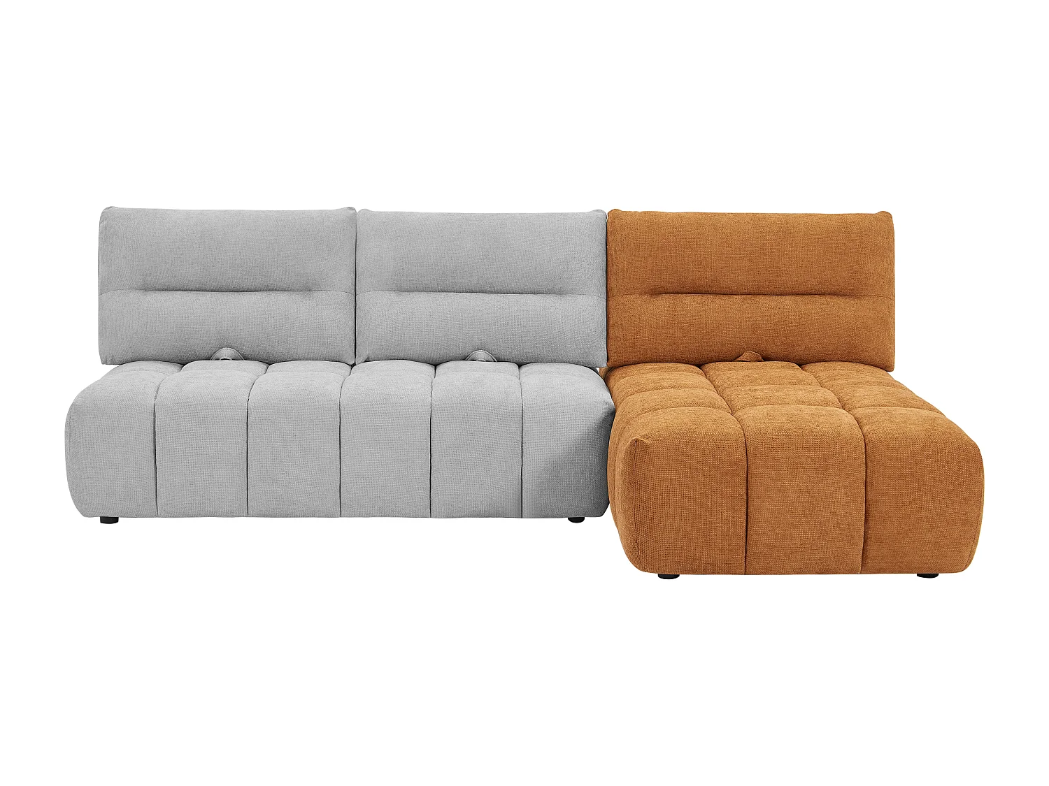 Canapé d'angle modulable dossier avance-recule en tissu texturé gris clair et terracotta APOLIU