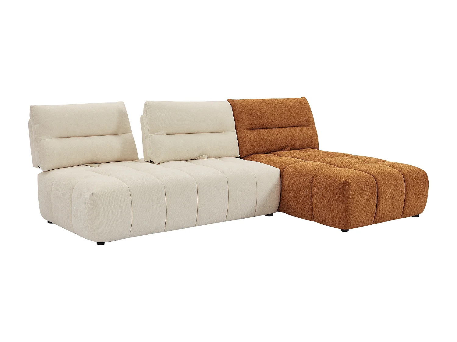 Sofá de canto modular encosto função avança-recua em tecido texturizado bege e terracota - APOLIU