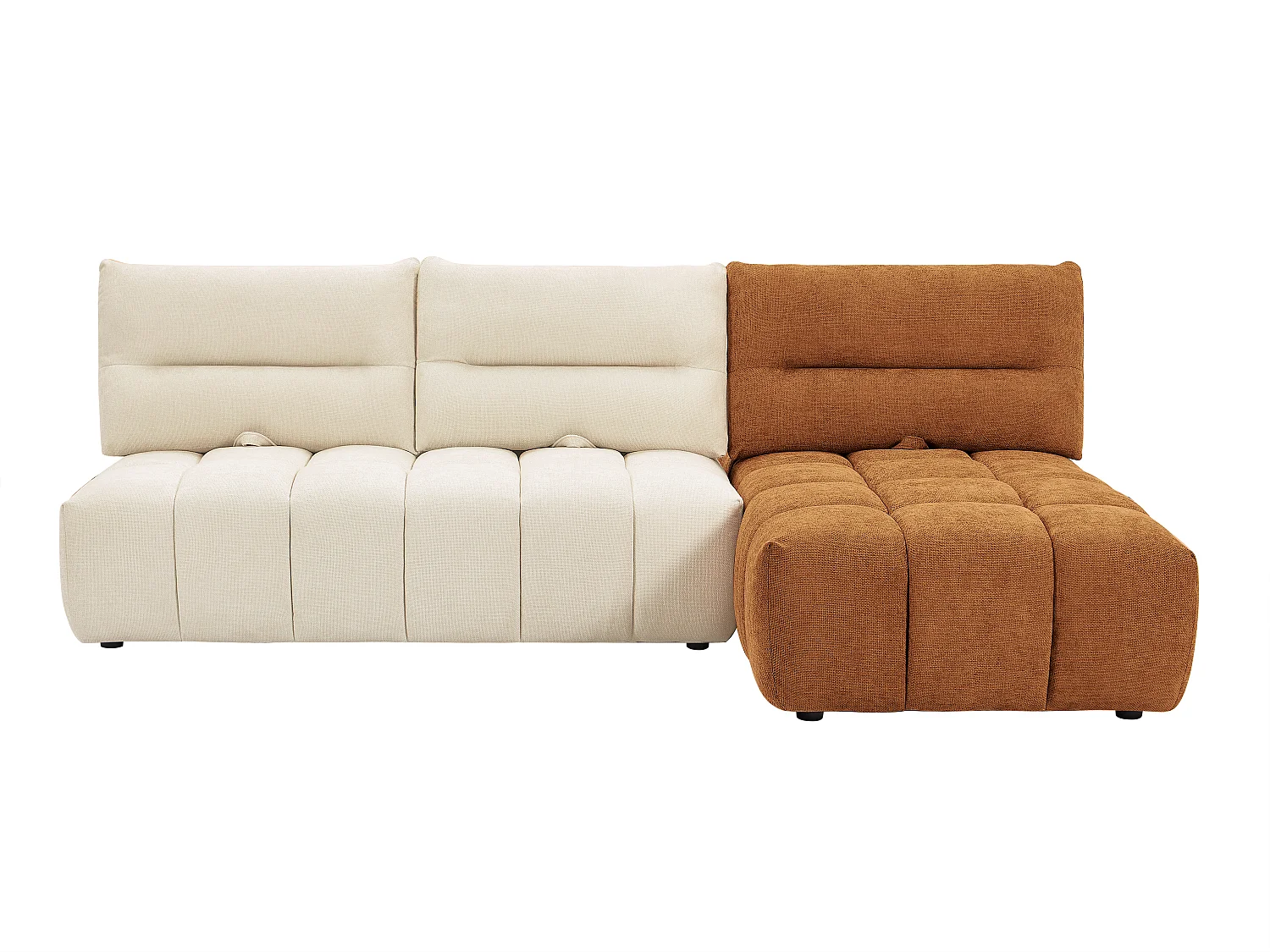 Sofá de canto modular encosto função avança-recua em tecido texturizado bege e terracota - APOLIU