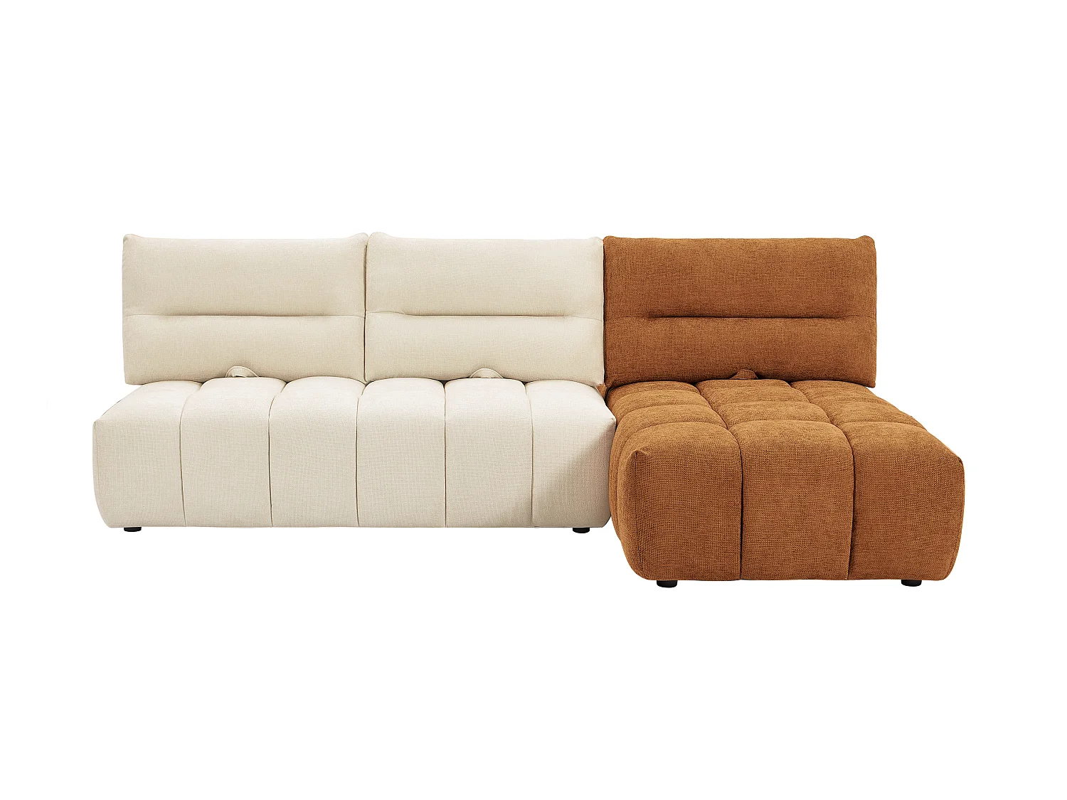 Sofá rinconera modular con respaldo avanzado-retrocedido en tela texturizada beige y terracota APOLIU