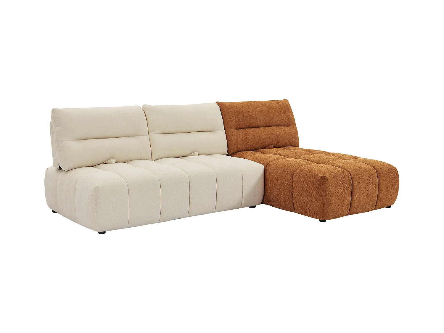 Sofá rinconera modular con respaldo avanzado-retrocedido en tela texturizada beige y terracota APOLIU