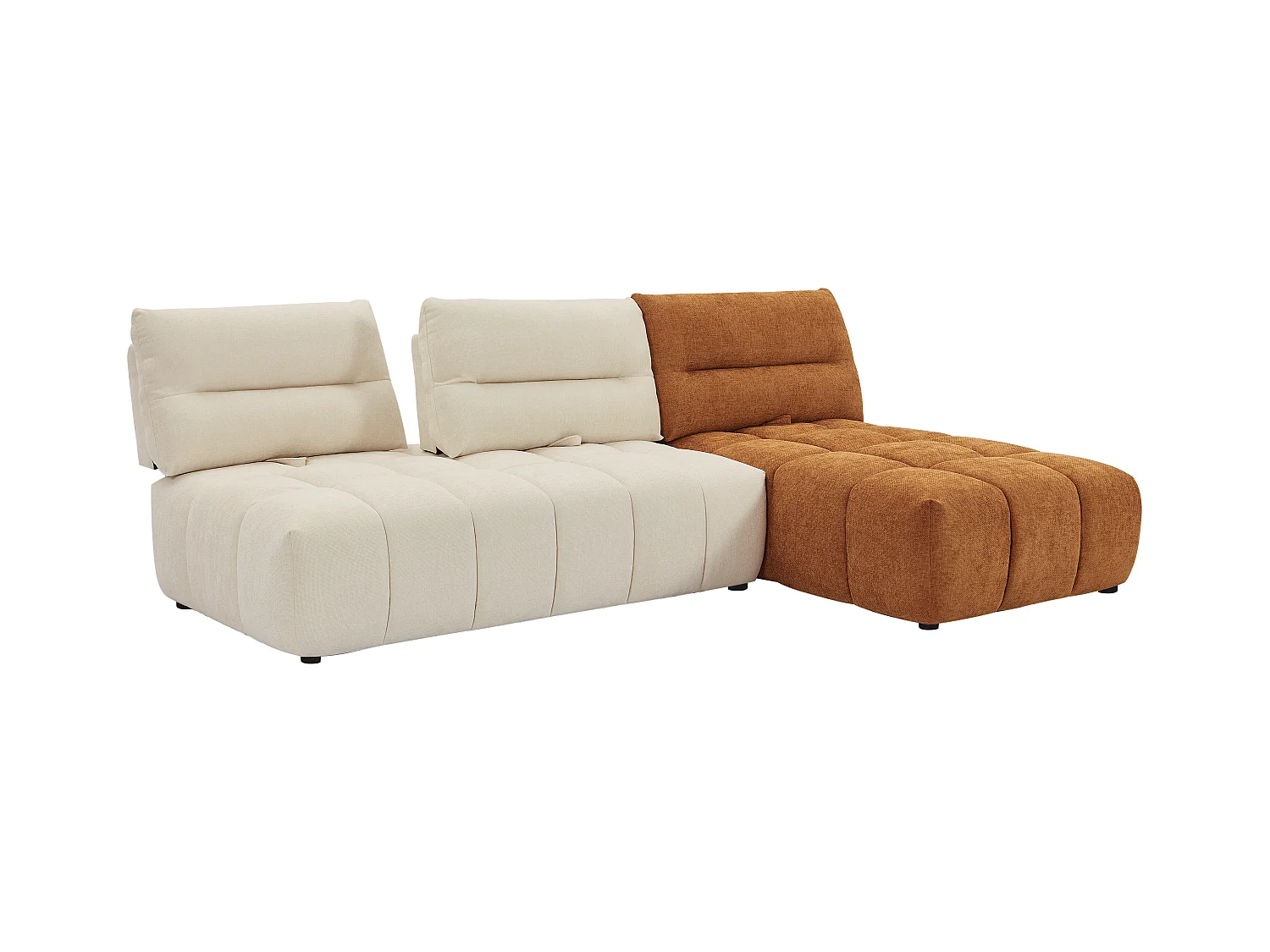 Sofá rinconera modular con respaldo avanzado-retrocedido en tela texturizada beige y terracota APOLIU