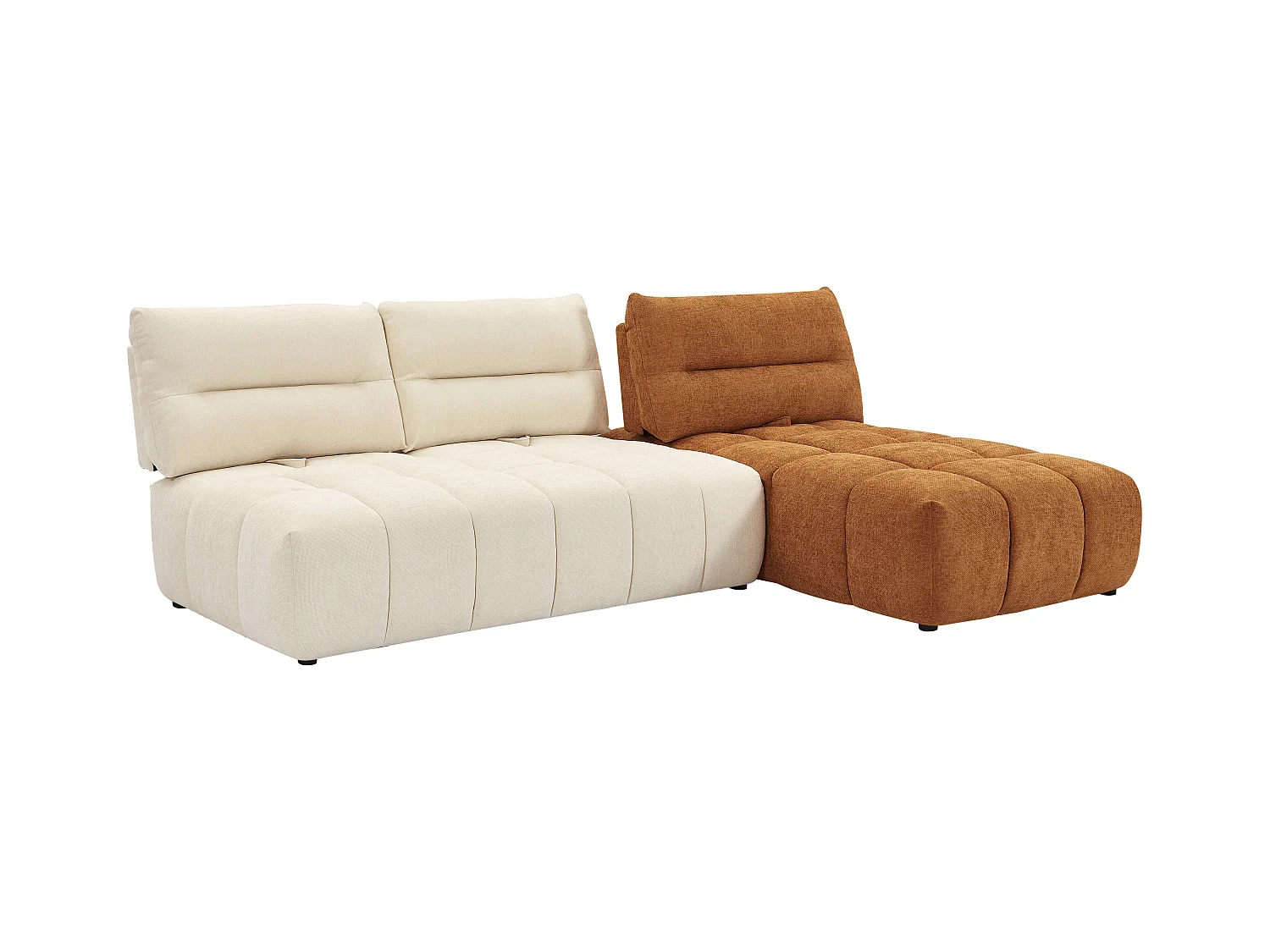 Sofá rinconera modular con respaldo avanzado-retrocedido en tela texturizada beige y terracota APOLIU