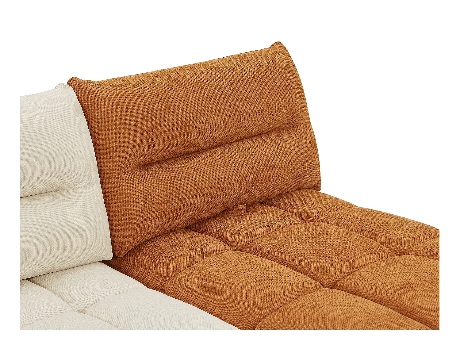 Sofá rinconera modular con respaldo avanzado-retrocedido en tela texturizada beige y terracota APOLIU