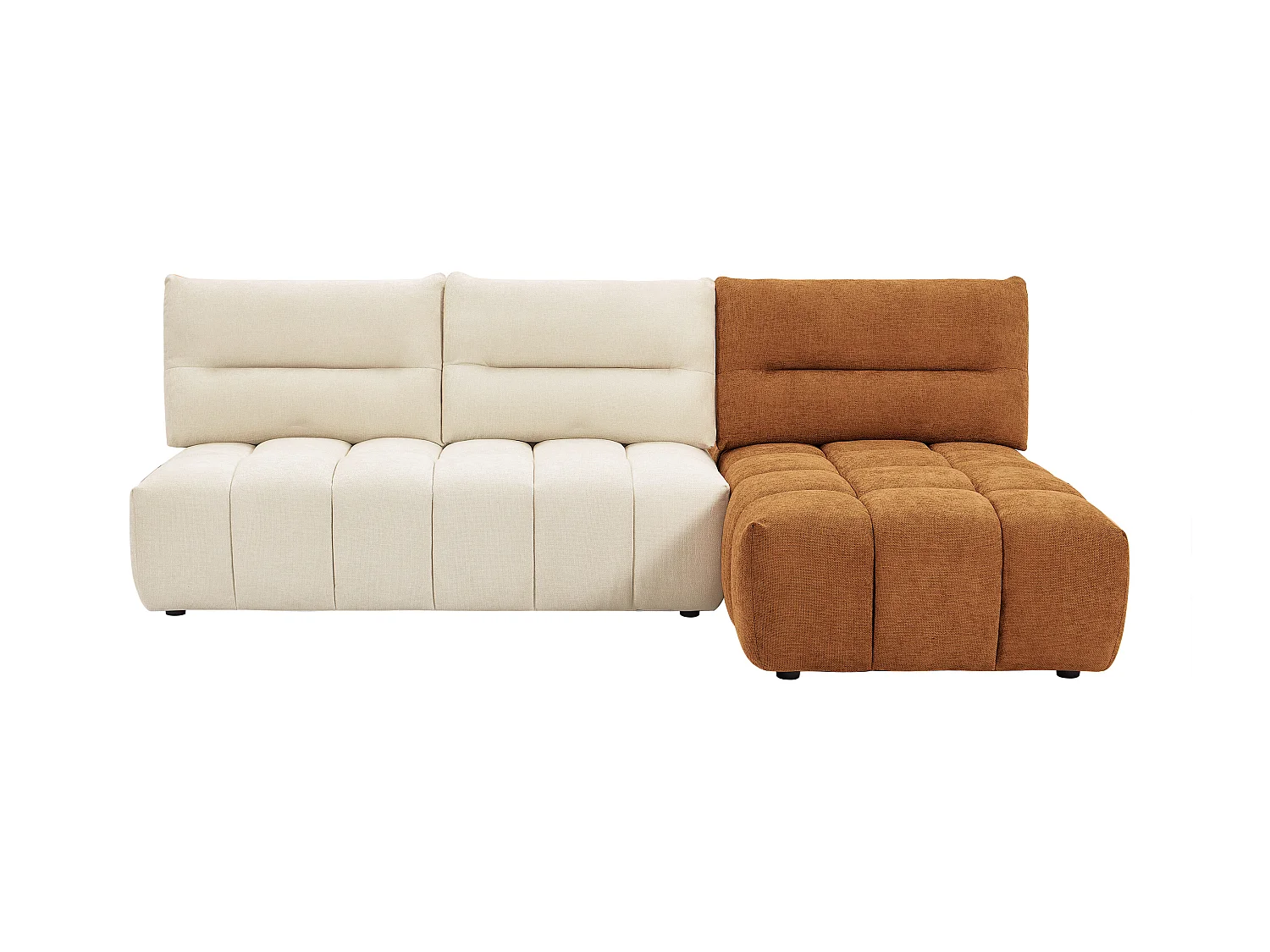 Canapé d'angle modulable dossier avance-recule en tissu texturé beige et terracotta APOLIU