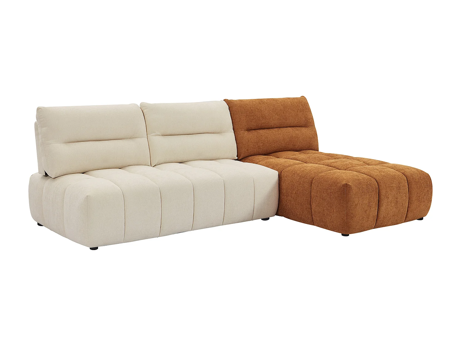 Canapé d'angle modulable dossier avance-recule en tissu texturé beige et terracotta APOLIU