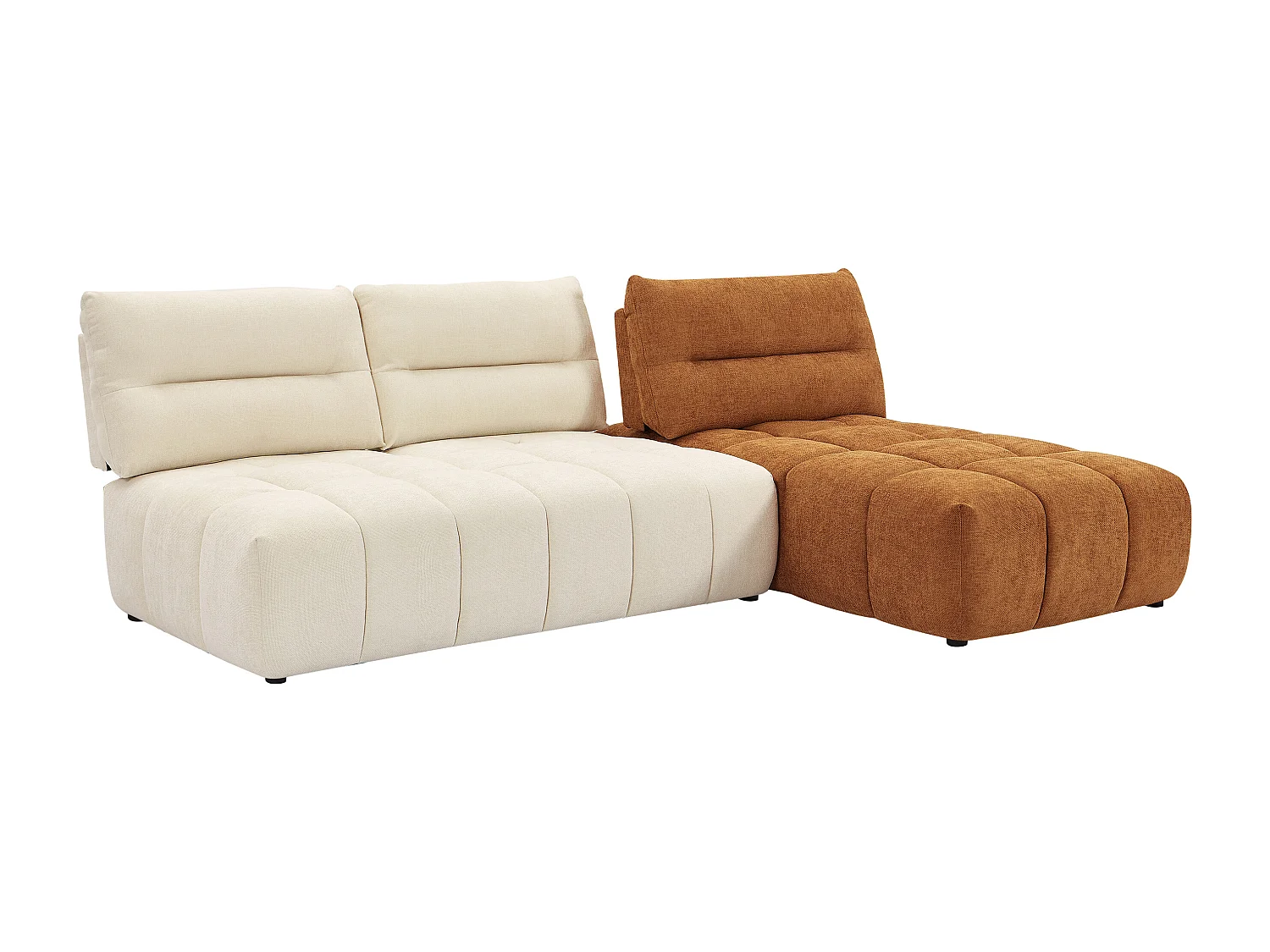 Canapé d'angle modulable dossier avance-recule en tissu texturé beige et terracotta APOLIU