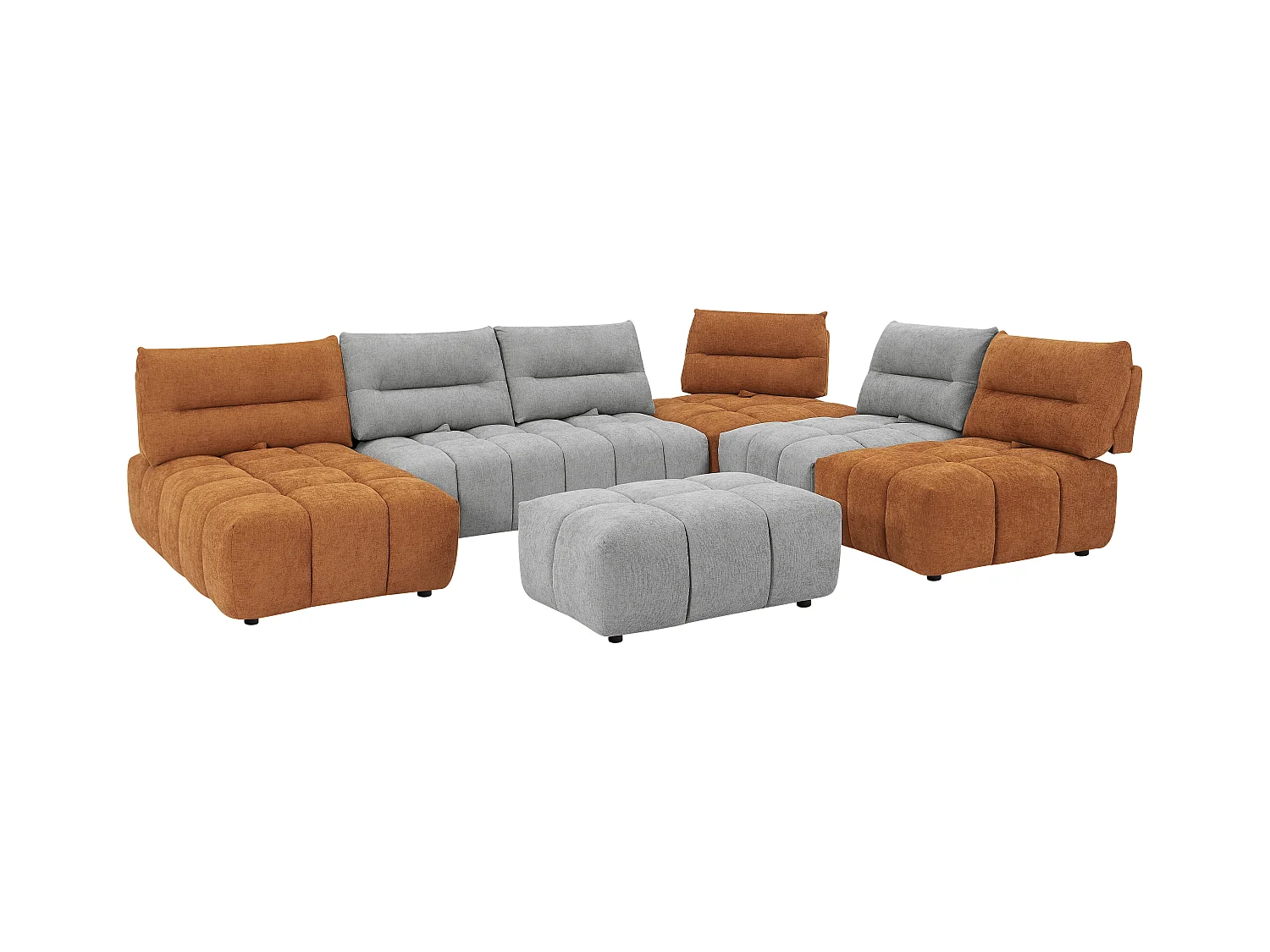 Divano angolare panoramico modulare schienale avanti-indietro Tessuto testurizzato Grigio Terracotta - APOLIU